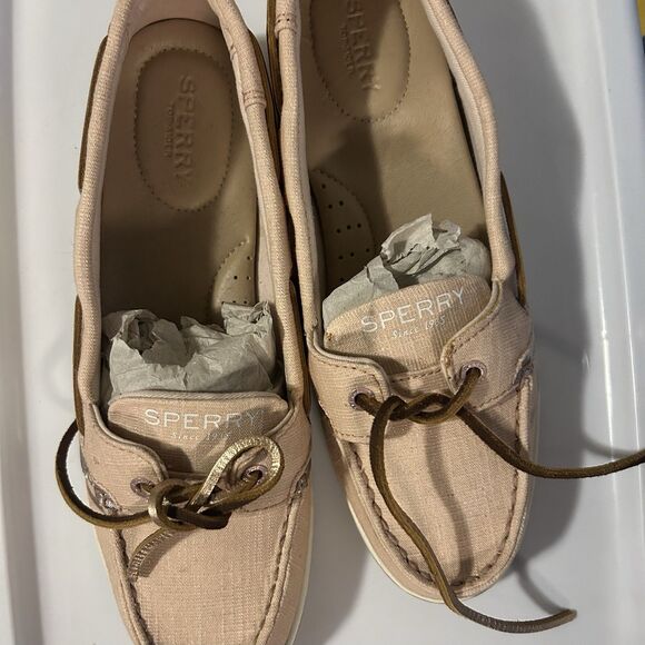 Sperry Shoes - Sperry starfish eye leather canvas boat loafers shoes blush slip on classic 8